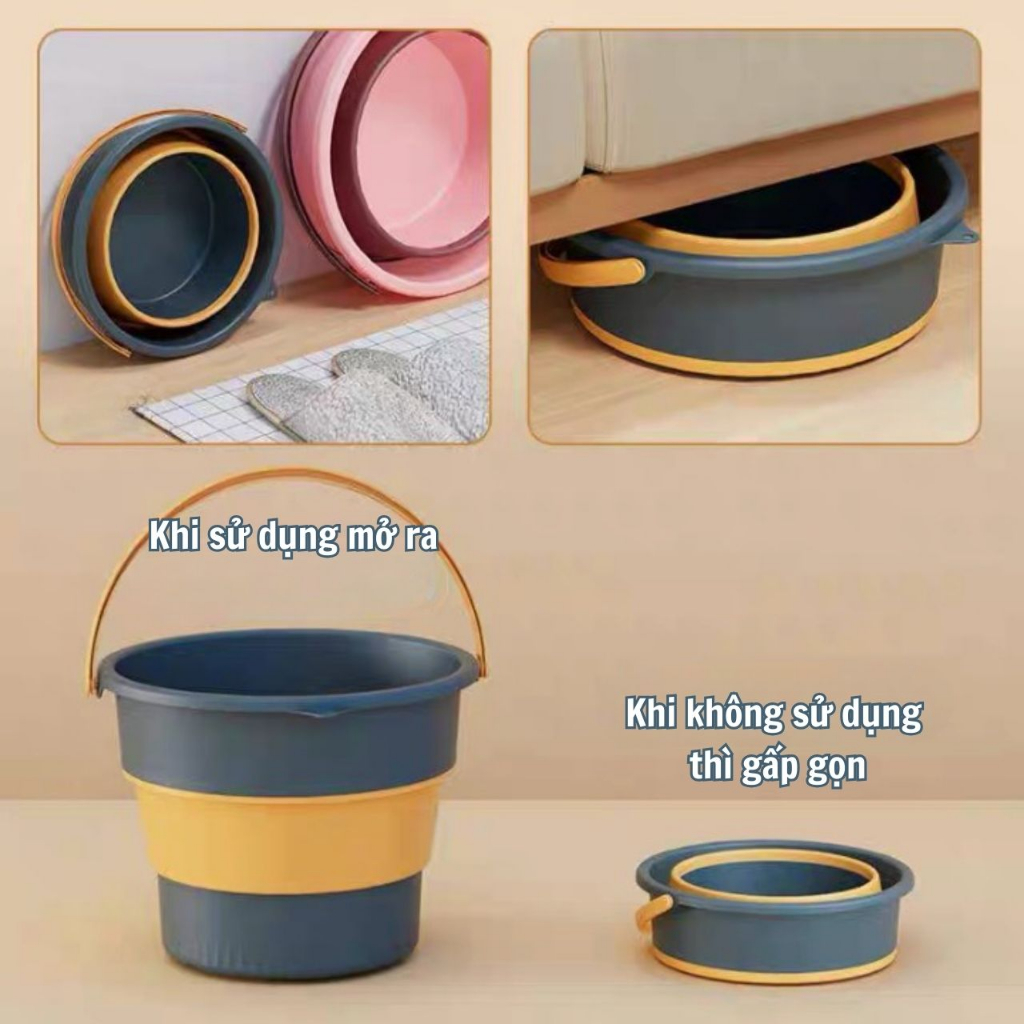 Xô Gấp Gọn Đa Năng Silicon Đựng Nước, Thau Chậu Gấp Gọn Ngâm Chân, Rửa Xe Giặt Đồ Tiết Kiệm Không Gian