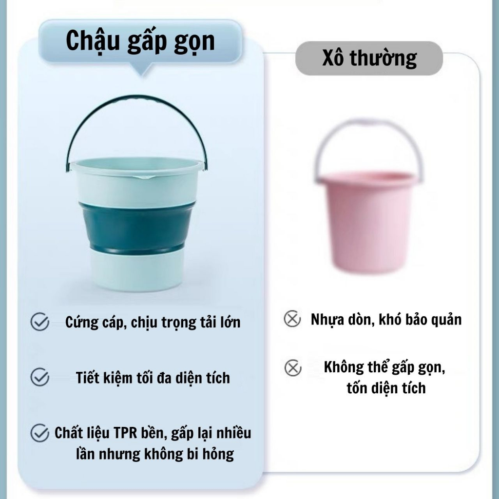 Xô Gấp Gọn Đa Năng Silicon Đựng Nước, Thau Chậu Gấp Gọn Ngâm Chân, Rửa Xe Giặt Đồ Tiết Kiệm Không Gian