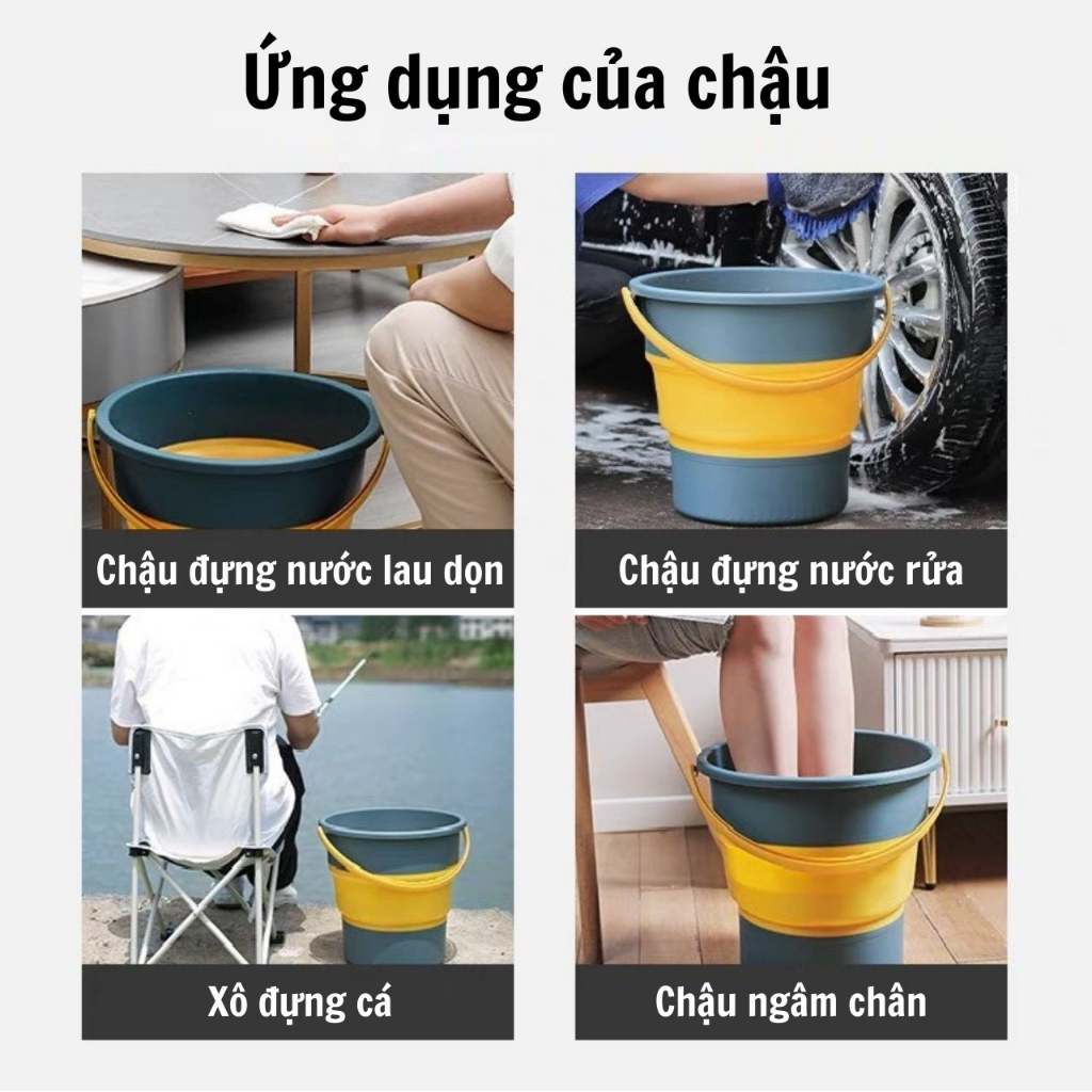 Xô Gấp Gọn Đa Năng Silicon Đựng Nước, Thau Chậu Gấp Gọn Ngâm Chân, Rửa Xe Giặt Đồ Tiết Kiệm Không Gian
