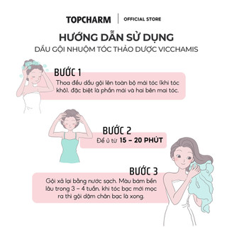 Dầu gội phủ bạc VICCHAMIS màu đen, dầu gội nhân sâm GỘI LÀ ĐEN mềm mượt tóc - Chai 500ml - TOPCHARM