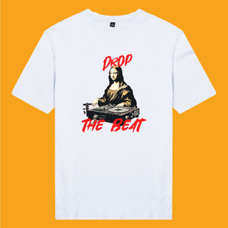Áo thun cotton 100% unisex, phong cách thời trang in hình Mona Lisa Drop the beat