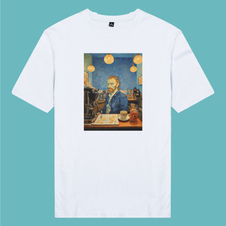 Áo thun cotton 100% unisex, phong cách thời trang in hình Van Gogh Barista