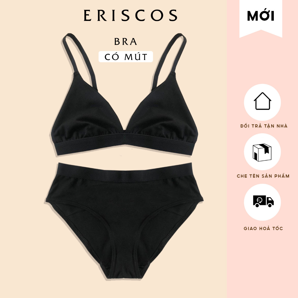 Bộ quần áo lót cotton thiết kế nữ bra không gọng mút rời quần tam giác đai 2.5cm Eriscos E1002