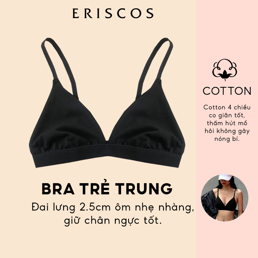 Bộ quần áo lót cotton thiết kế nữ bra không gọng mút rời quần tam giác đai 2.5cm Eriscos E1002