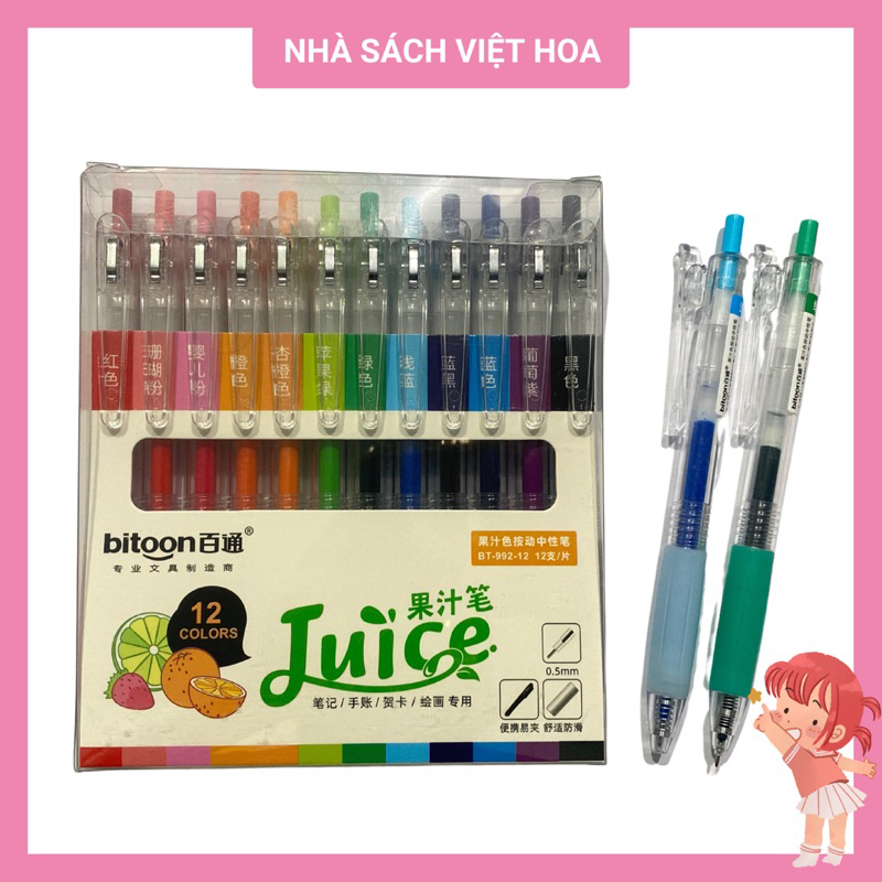 Bút gel bi nước bấm cơ 12 màu Bitoon ngòi 0.5mm_MS:992_Bút lẻ | Shopee ...