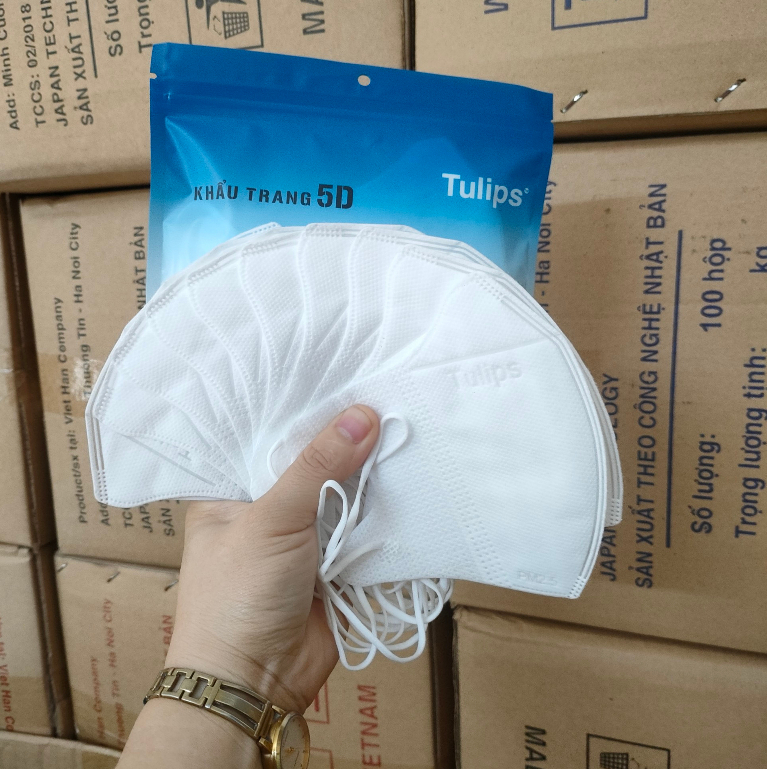 Túi 10 Cái Khẩu trang 5D Tulips người lớn chống nắng, chống bụi, chống tia UV, kháng khuẩn