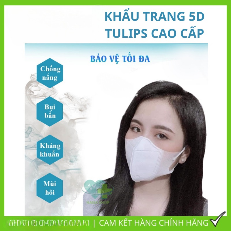 Túi 10 Cái Khẩu trang 5D Tulips người lớn chống nắng, chống bụi, chống tia UV, kháng khuẩn