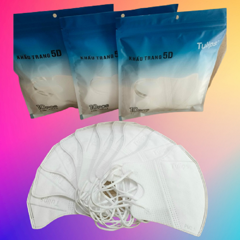 Túi 10 Cái Khẩu trang 5D Tulips người lớn chống nắng, chống bụi, chống tia UV, kháng khuẩn