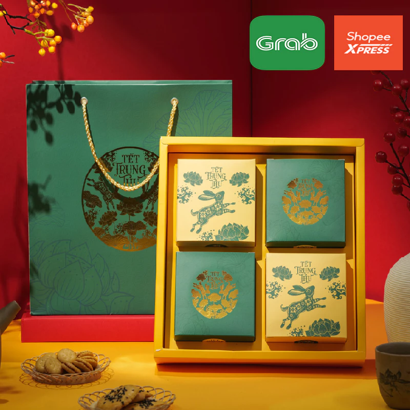 🌜Kèm dao dĩa🌛 Hộp Quà 4 Bánh Trung Thu Truyền Thống 180g TÔN CÙ - XUÂN ĐỈNH