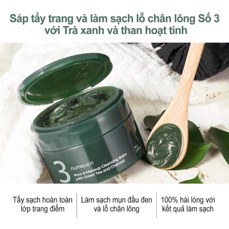 Sáp Tẩy Trang Giảm Mụn Numbuzin Pore And Make Up Cleansing Balm With  Greentea & Charcoal 85g | Shopee Việt Nam