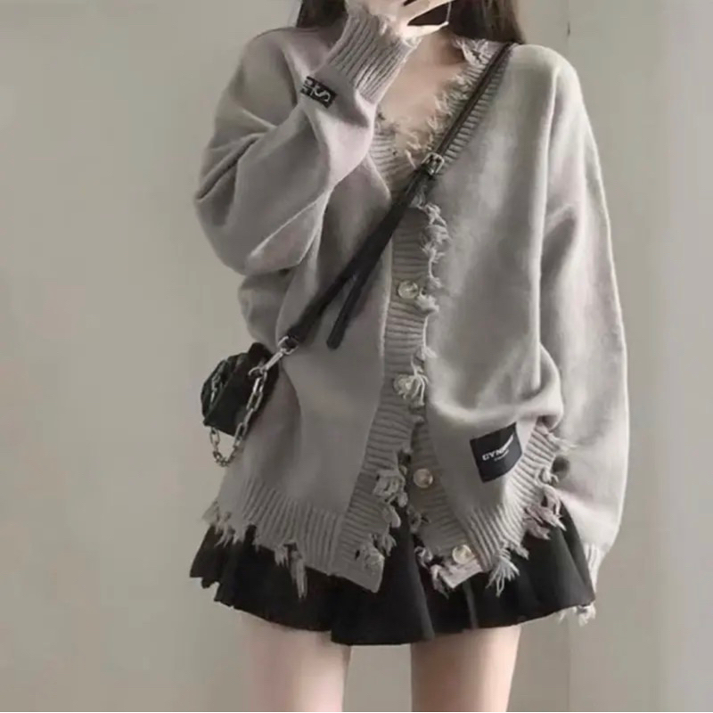 Áo khoác len rách, áo khoác cardigan nữ tay dài phong Cách Hàn Quốc ...