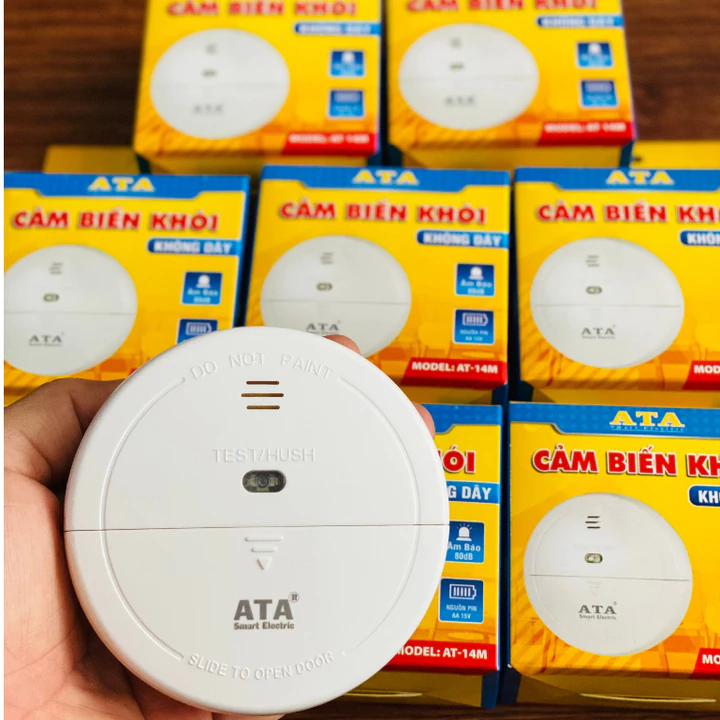 Đầu báo khói độc lập ATA AT14M- Báo khói không dây độc lập - Sử dụng Pin AAA.Bảo Hành 12 Tháng