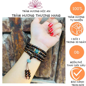 Chuỗi trầm hương chuỗi hạt sánh chìm 6ly 108 hạt mix sen lam ngọc-giành cho nữ-Trầm hương HỘI AN