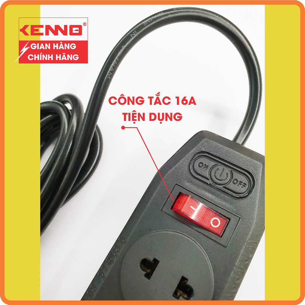 Ổ Cắm Điện Đa Năng Chịu Tải 1200W Kenno 4 Lỗ Cắm Có Công Tắc, Chuyên dùng nồi cơm, siêu tốc...