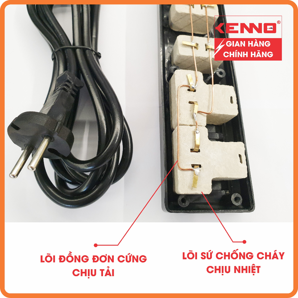 Ổ Cắm Điện Đa Năng Chịu Tải 1200W Kenno 4 Lỗ Cắm Có Công Tắc, Chuyên dùng nồi cơm, siêu tốc...