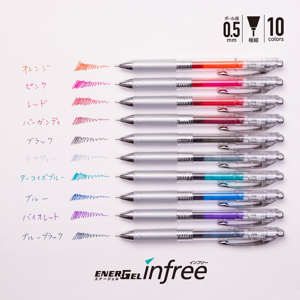 Ảnh Bút Gel Pentel Energel Infree BLN75TL 0.5mm 10 Màu Vỏ Trong 4
