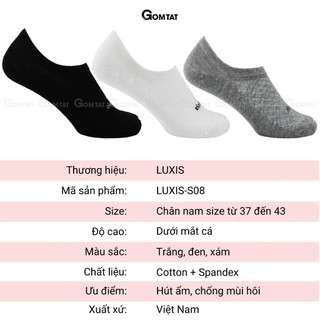 Tất nam đi giày lười LUXIS cao cấp, chất liệu cotton cao cấp, mềm mại êm chân kháng khuẩn - LUXIS-S08