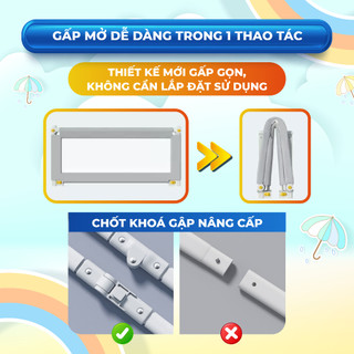 Thanh Chắn Giường Gấp Gọn Cao Cấp Pakey, Không Cần Lắp Đặt, Cải Tiến Khóa Kép Cố Định, An Toàn Cho Bé