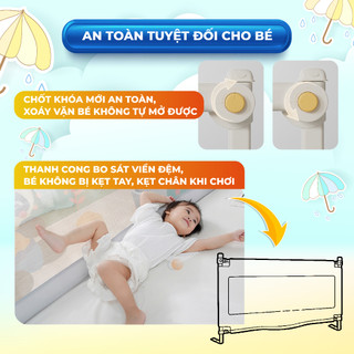 Thanh Chắn Giường Gấp Gọn Cao Cấp Pakey, Không Cần Lắp Đặt, Cải Tiến Khóa Kép Cố Định, An Toàn Cho Bé