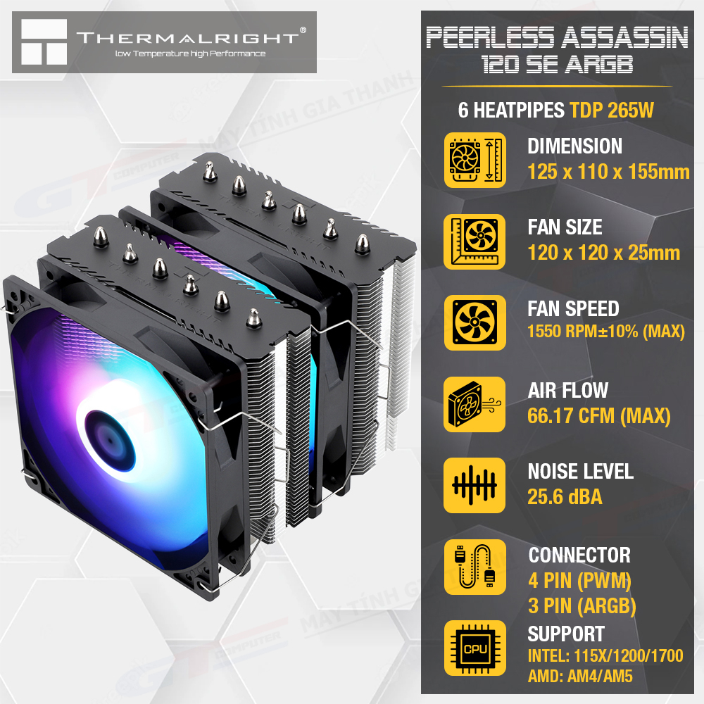 Tản Nhiệt CPU Thermalright Peerless Assassin 120 SE ARGB (Dual Tower, 6 ...