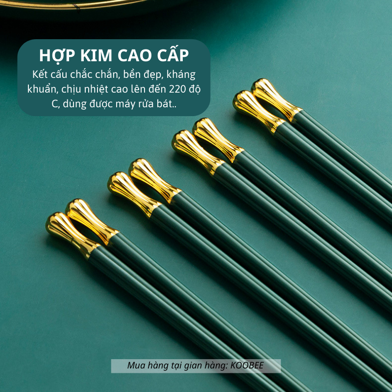 Set 5/10 Đôi Đũa Sợi Thủy Tinh Xanh Bắc Âu Mạ Vàng KOOBEE – Sang Trọng, Kháng Khuẩn, Chống Trơn, Chịu Nhiệt Cao Cấp (BA2