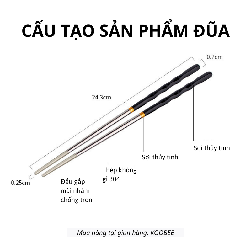 Set 10 đôi đũa Inox 304 không gỉ tay cầm sáng tạo chất liệu kháng khuẩn chống trơn chịu nhiệt cao cấp KOOBEE (BA22)
