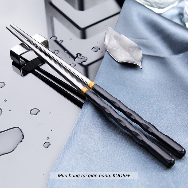 Set 10 đôi đũa Inox 304 không gỉ tay cầm sáng tạo chất liệu kháng khuẩn chống trơn chịu nhiệt cao cấp KOOBEE (BA22)