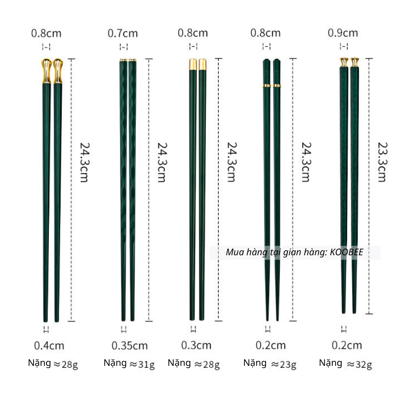 Set 5/6/8 Đôi Đũa Sợi Thủy Tinh KOOBEE – Màu Xanh Bắc Âu Mạ Vàng Sang Trọng, Kháng Khuẩn, Chịu Nhiệt, Chống Trơn (BA20)