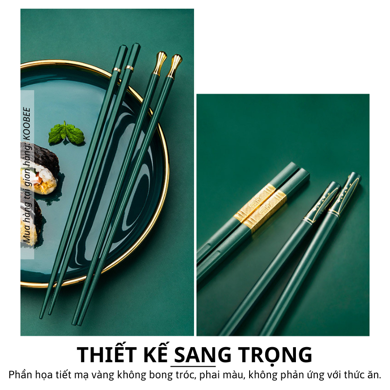 Set 5/6/8 Đôi Đũa Sợi Thủy Tinh KOOBEE – Màu Xanh Bắc Âu Mạ Vàng Sang Trọng, Kháng Khuẩn, Chịu Nhiệt, Chống Trơn (BA20)