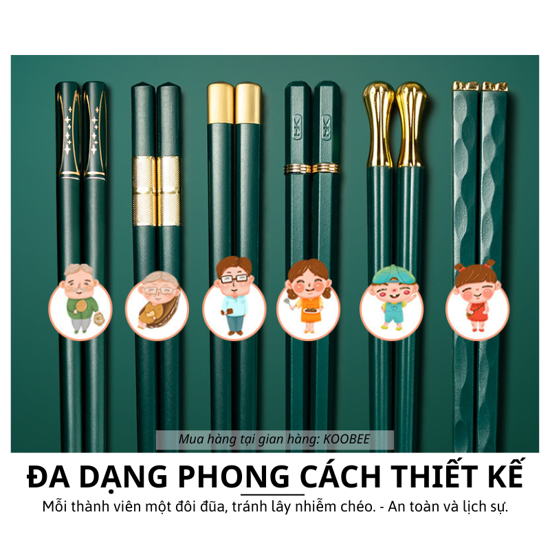 Set 5/6/8 Đôi Đũa Sợi Thủy Tinh KOOBEE – Màu Xanh Bắc Âu Mạ Vàng Sang Trọng, Kháng Khuẩn, Chịu Nhiệt, Chống Trơn (BA20)