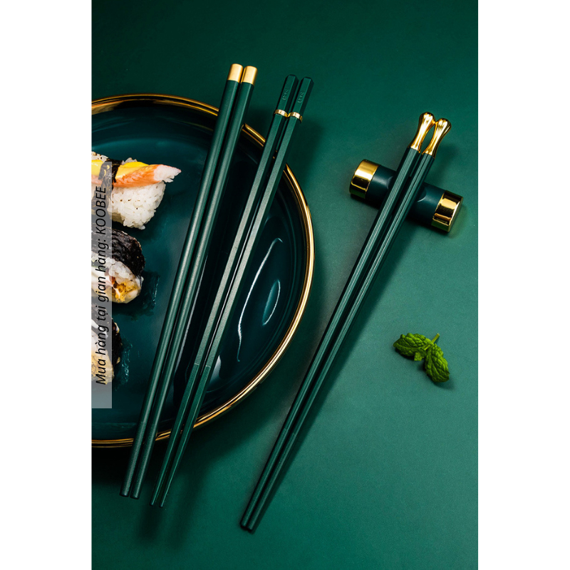Set 5/6/8 Đôi Đũa Sợi Thủy Tinh KOOBEE – Màu Xanh Bắc Âu Mạ Vàng Sang Trọng, Kháng Khuẩn, Chịu Nhiệt, Chống Trơn (BA20)