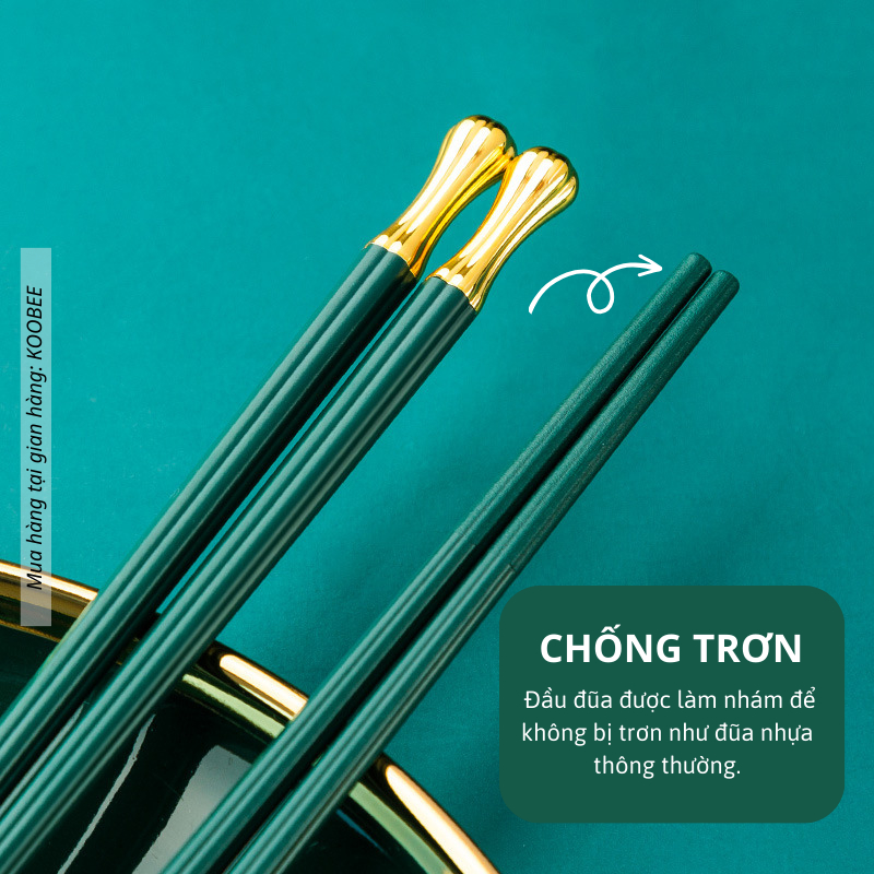 Set 5/10 Đôi Đũa Sợi Thủy Tinh Xanh Bắc Âu Mạ Vàng KOOBEE – Sang Trọng, Kháng Khuẩn, Chống Trơn, Chịu Nhiệt Cao Cấp (BA2