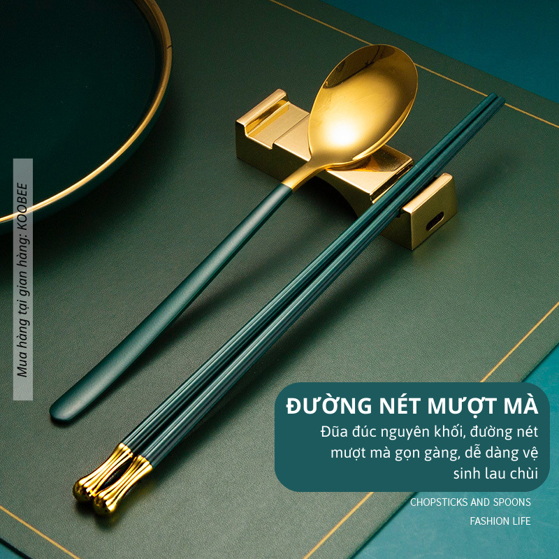 Set 5/10 Đôi Đũa Sợi Thủy Tinh Xanh Bắc Âu Mạ Vàng KOOBEE – Sang Trọng, Kháng Khuẩn, Chống Trơn, Chịu Nhiệt Cao Cấp (BA2