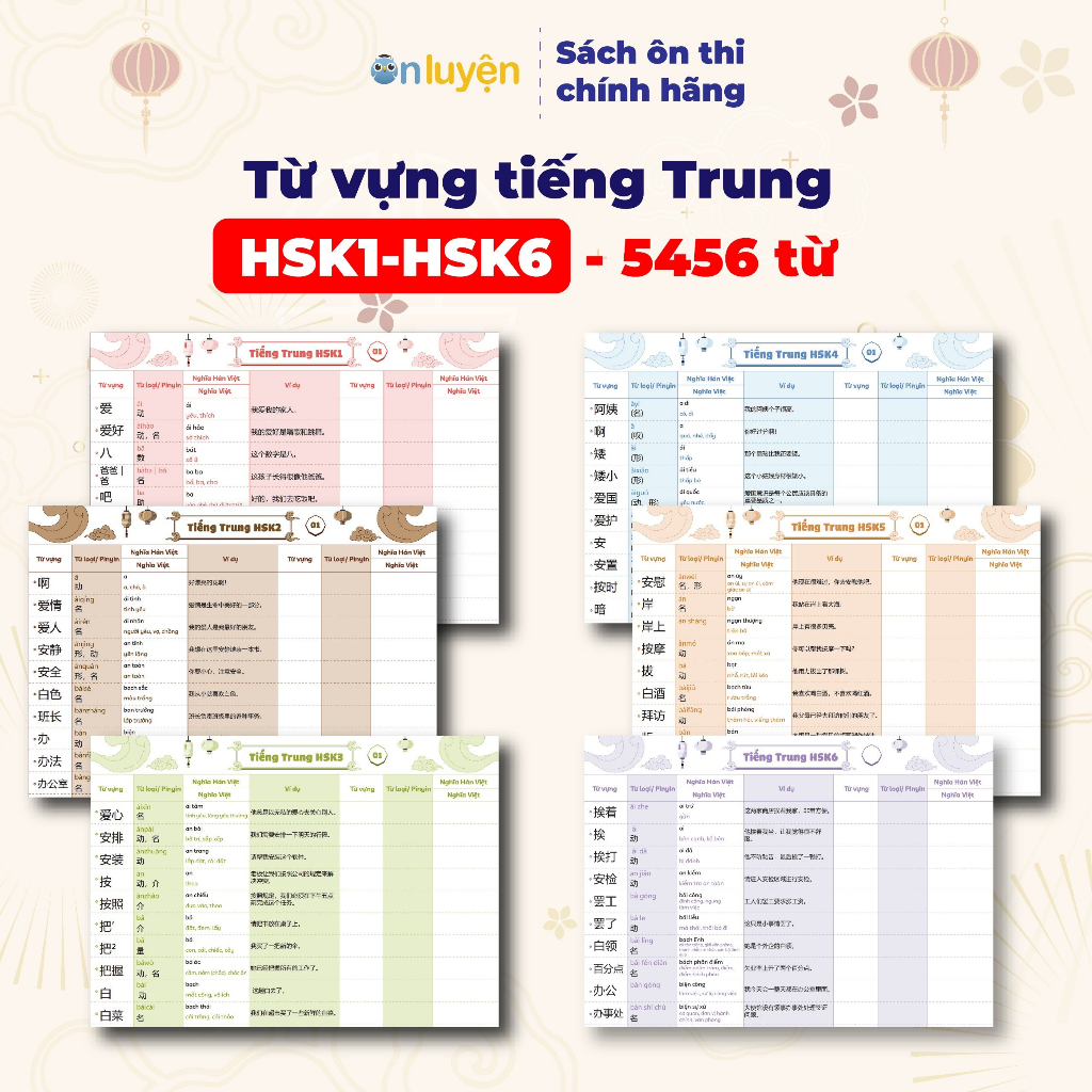 Ảnh Takenote từ vựng Tiếng Trung HSK1- HSK6 có đủ từ loại, nghĩa, pinyin, ô luyện viết, kèm ví dụ 2