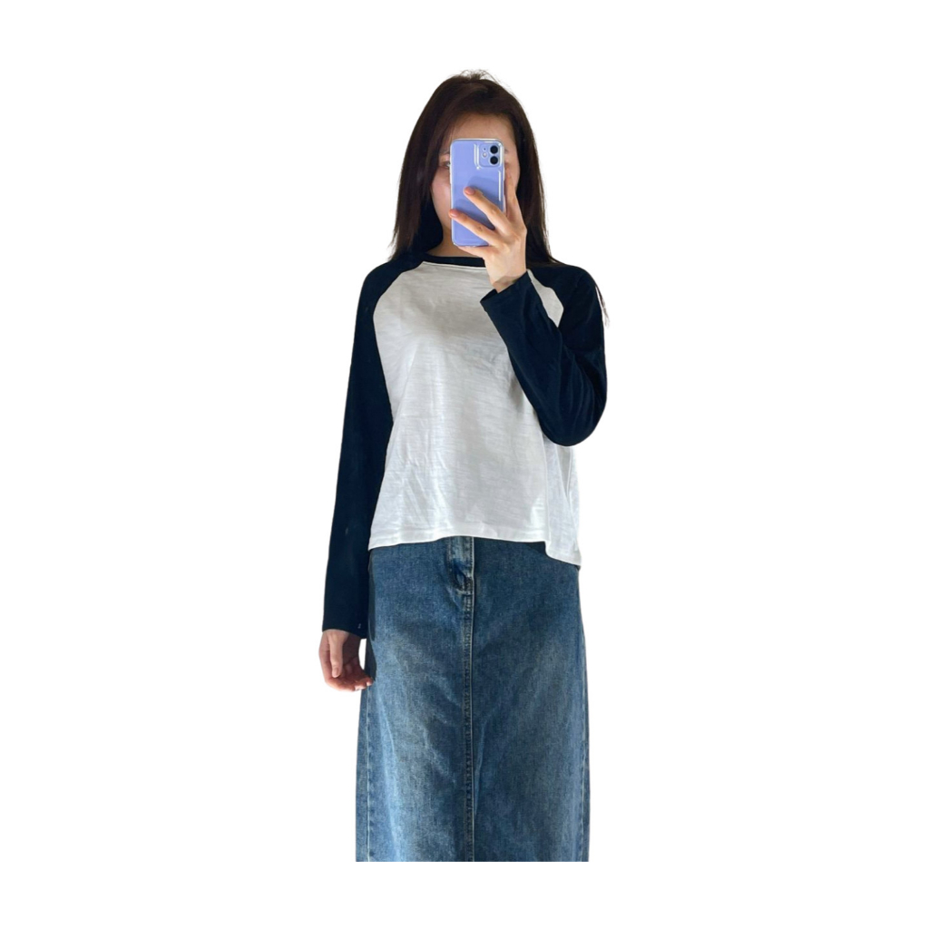 Áo tay dài phối màu trơn, Áo thun Nữ tay dài dáng rộng, Chất Cotton xược