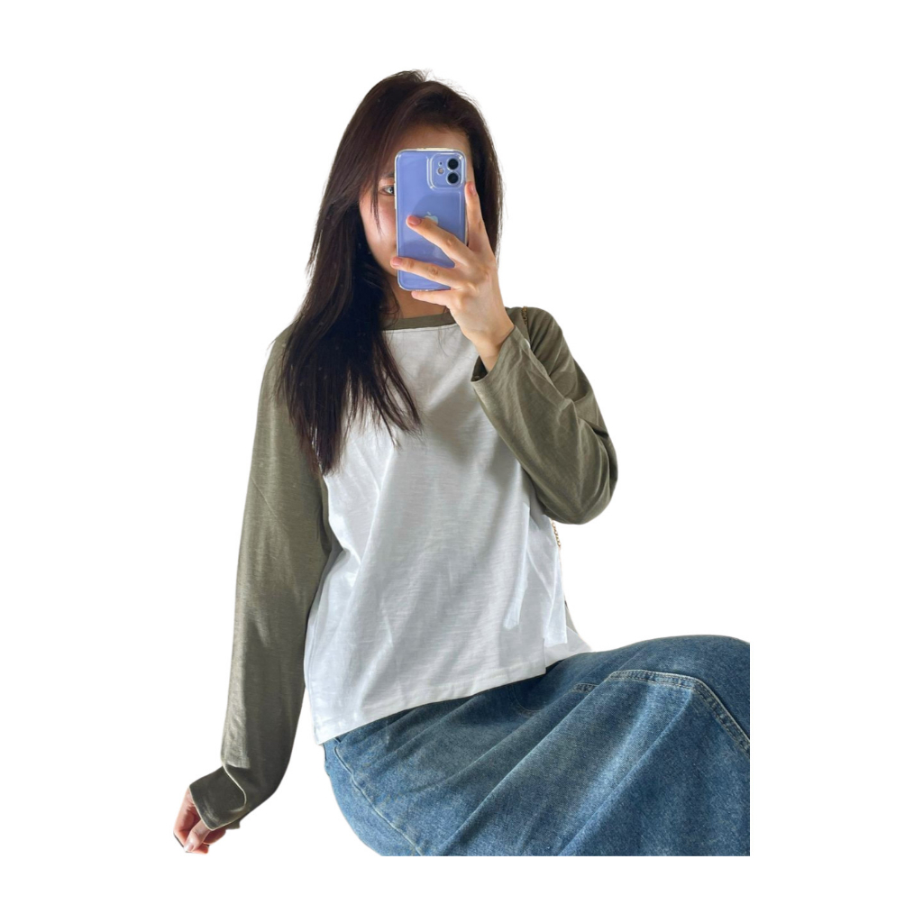 Áo tay dài phối màu trơn, Áo thun Nữ tay dài dáng rộng, Chất Cotton xược