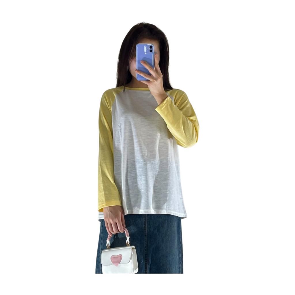 Áo tay dài phối màu trơn, Áo thun Nữ tay dài dáng rộng, Chất Cotton xược