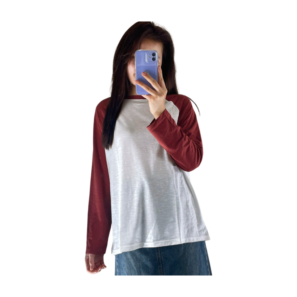 Áo tay dài phối màu trơn, Áo thun Nữ tay dài dáng rộng, Chất Cotton xược