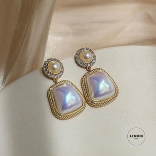 LD36 Bông Tai Trân Châu Viền Đá Dáng Dài LINDO, Bông Tai Thời Trang Phong Cách Thanh Lịch Thích Hợp Đeo Đi Chơi, Dự Tiệc
