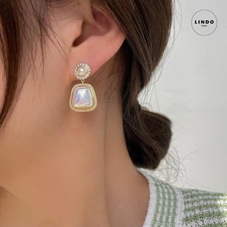 LD36 Bông Tai Trân Châu Viền Đá Dáng Dài LINDO, Bông Tai Thời Trang Phong Cách Thanh Lịch Thích Hợp Đeo Đi Chơi, Dự Tiệc