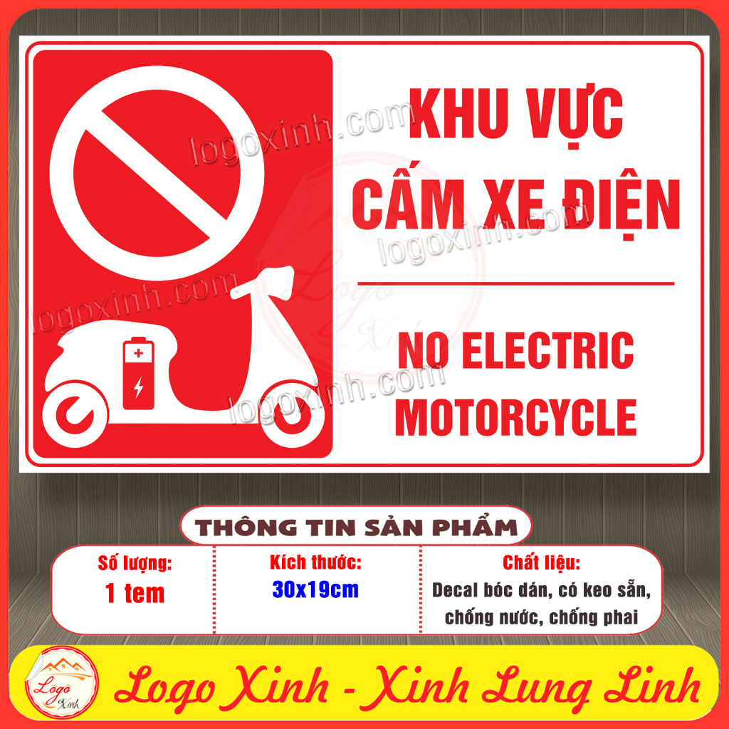 Logo Tem Sticker Biển Cảnh Báo Khu Vực Cấm Xe Máy Điện, Xe Đạp Điện ...