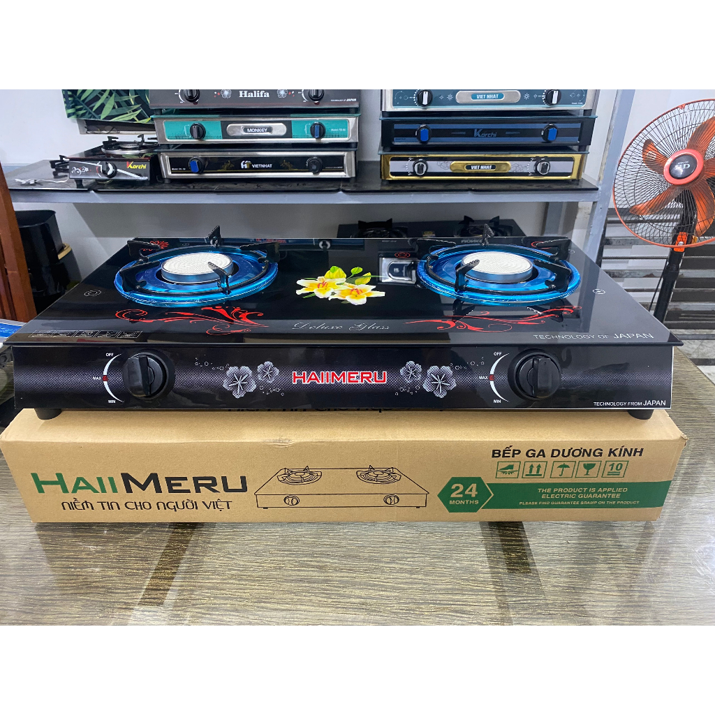 Xả kho bếp gas hồng ngoại- bếp gas Haimeru mặt kính cường lực dễ làm sạch