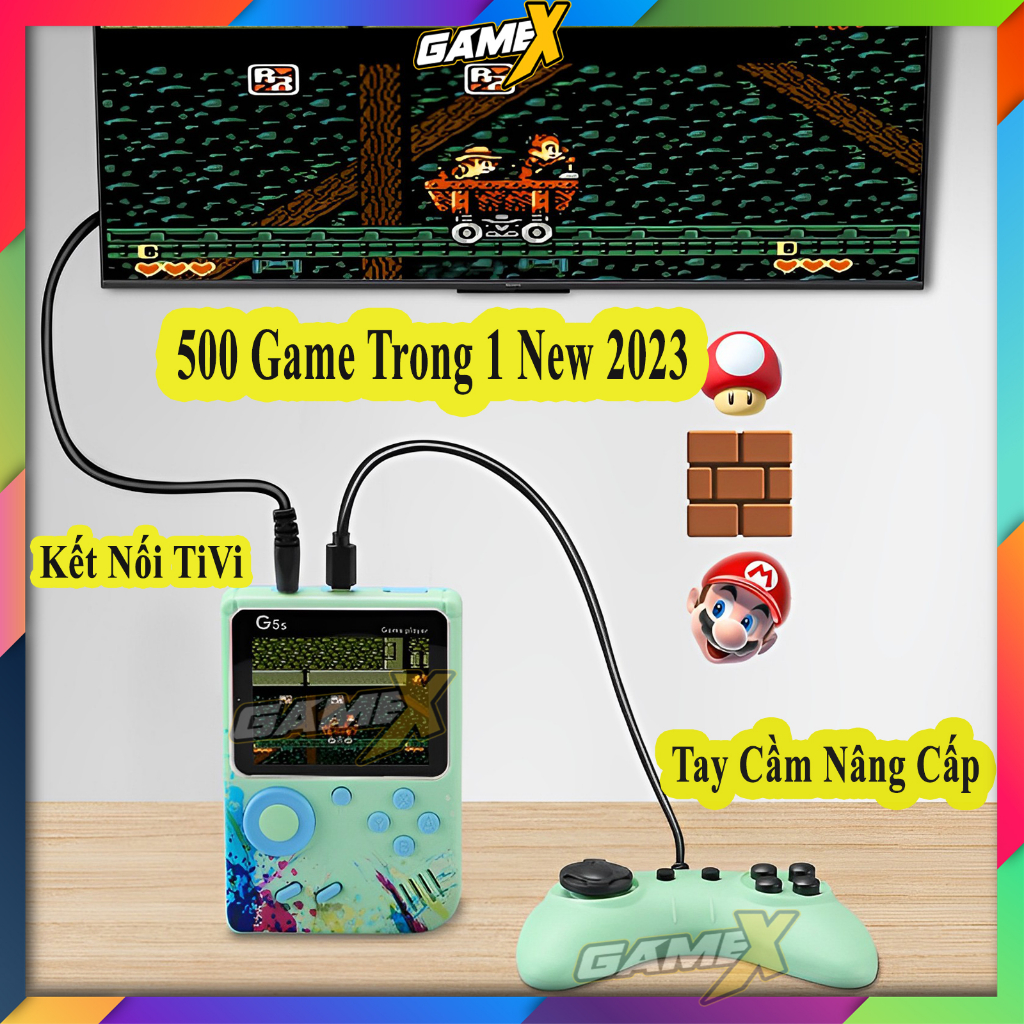 Máy chơi game đôi 500 trò G5 X2 - 2 người chơi cho bé , game cổ điển 9X kèm  hiện đại