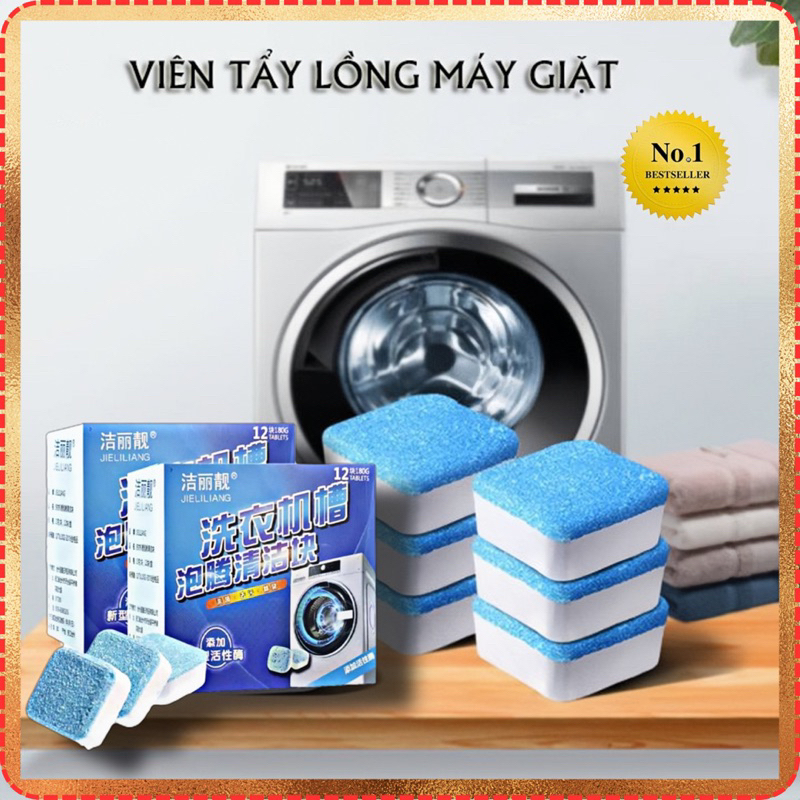 TẨY LỒNG MÁY GIẶT, Hộp 12 viên tẩy lồng máy giặt, công nghệ mới giúp diệt khuẩn và sạch sâu hơn