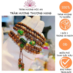 Chuỗi/ vòng tay trầm hương thật trầm sánh chìm 108 hạt 6 ly mix bộ đá thạch anh tóc đỏ-Nam nữ-Đẹp, dễ thương.