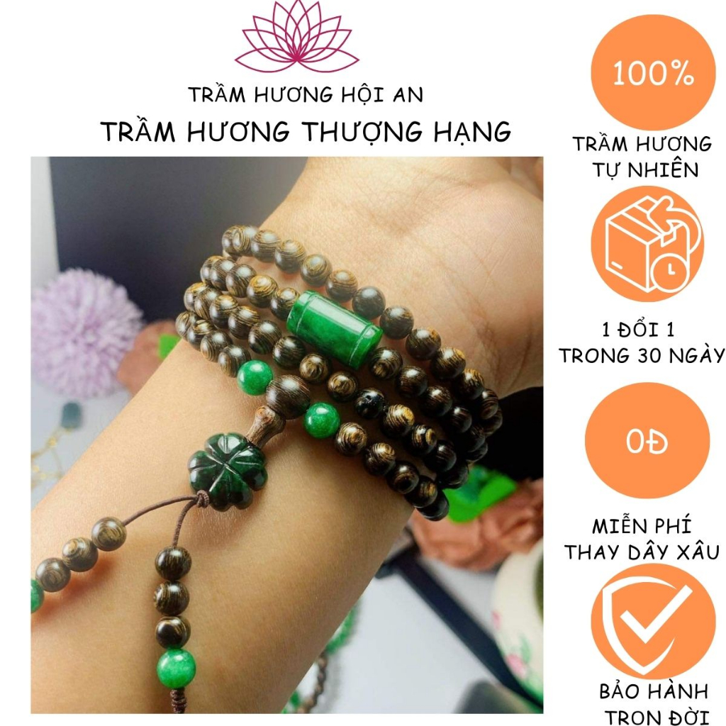 Chuỗi trầm hương sánh chìm 6ly 108 hạt mix charm ngũ điếu+lu+ cỏ-giành cho Nam nữ-Trầm hương Hội an