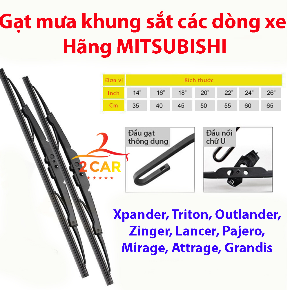 [TSG]- Gạt Mưa Ô Tô Khung sắt lưỡi silicon, Dùng Các xe Mitsubishi : Xpander, Outlander, Attrage, Mirage, Pajero, Zinger