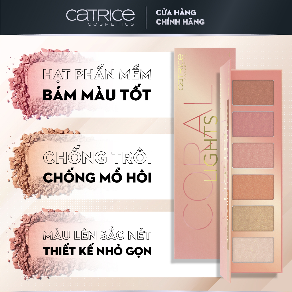 Bảng phấn má Catrice Coral Lights Blush & Highlighter Palette 6 màu chất lì mềm mịn tạo độ sắc nét 15g