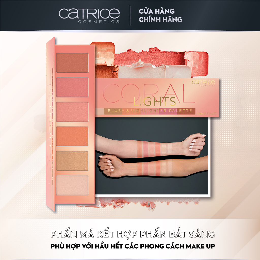 Bảng phấn má Catrice Coral Lights Blush & Highlighter Palette 6 màu chất lì mềm mịn tạo độ sắc nét 15g