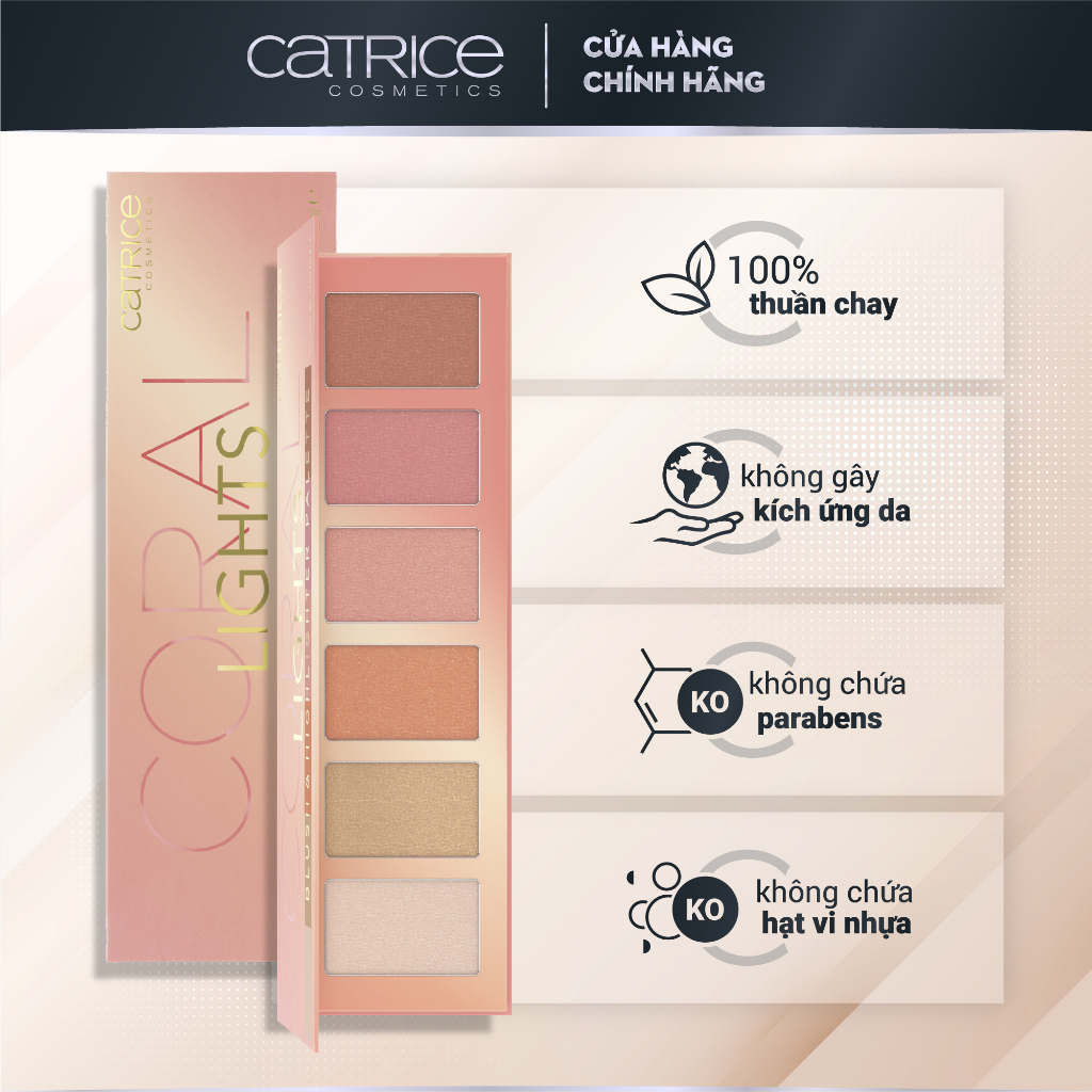 Bảng phấn má Catrice Coral Lights Blush & Highlighter Palette 6 màu chất lì mềm mịn tạo độ sắc nét 15g
